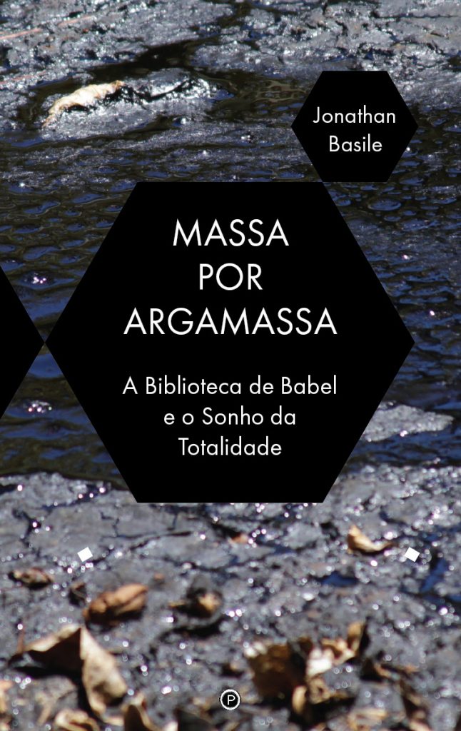 The cover of the book Massa Por Argamassa, Portuguese translation of Tar for Mortar. It consists of a beehive pattern of interlocking hexagons, the floor plan of the Library of Babel.